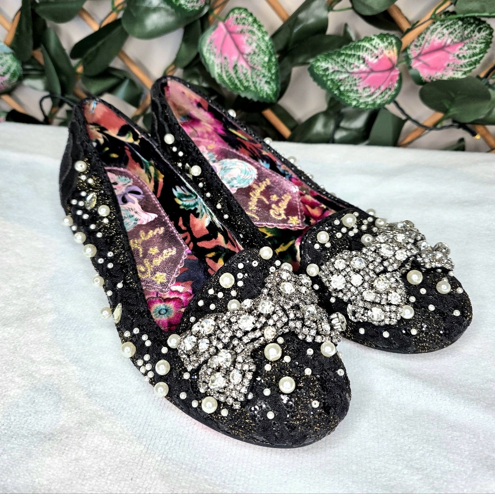 50) IRREGULAR CHOICE Dew Drops Flats, *Rare* Pearls, Rhinestones, Cat Sz. 39